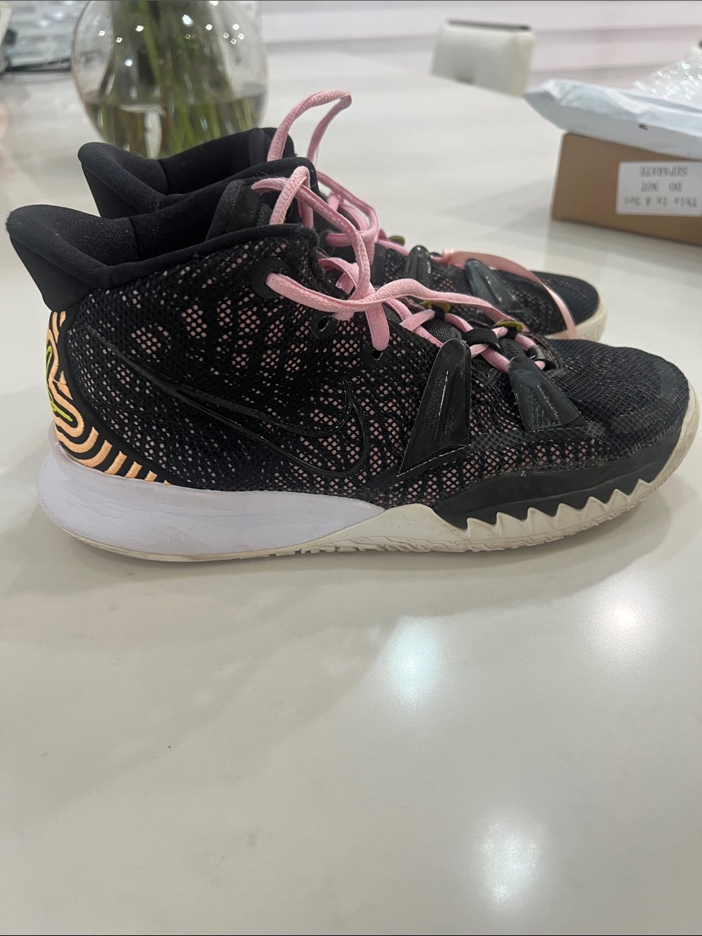 Nike Kids Black Sneakers with Pink Laces and Orange Accent (Kyrie’s 7)